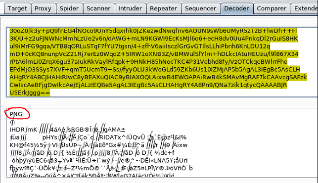 Fristileaks Web Recon - Base64 data decoded in Burp - revealed as PNG