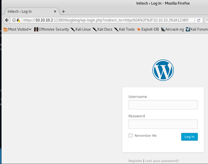 Stapler Vulnhub Target Discovery - Wordpress Login for Initech Office Life Blog