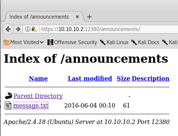 Stapler Vulnhub Target Discovery - 'Announcements hidden folder'