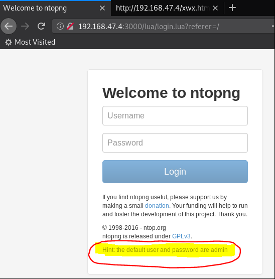 Vulnhub Wintermute Straylight - Web Recon - ntopng login