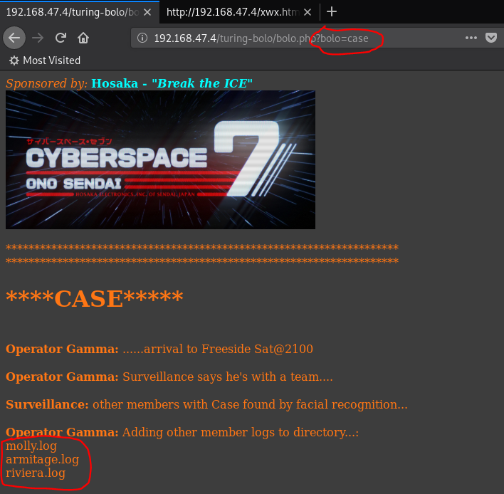 Vulnhub Wintermute Straylight - Web Recon - turing-bolo - log viewer