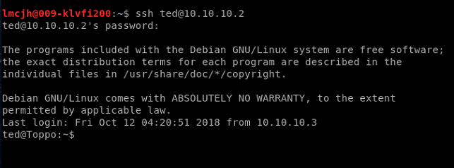 Toppo - sucessfull SSH login with 'ted' user